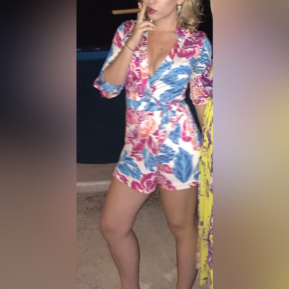 Diane Von Furstenberg Pink, Blue, Orange Floral Romper, With Wrap Strap